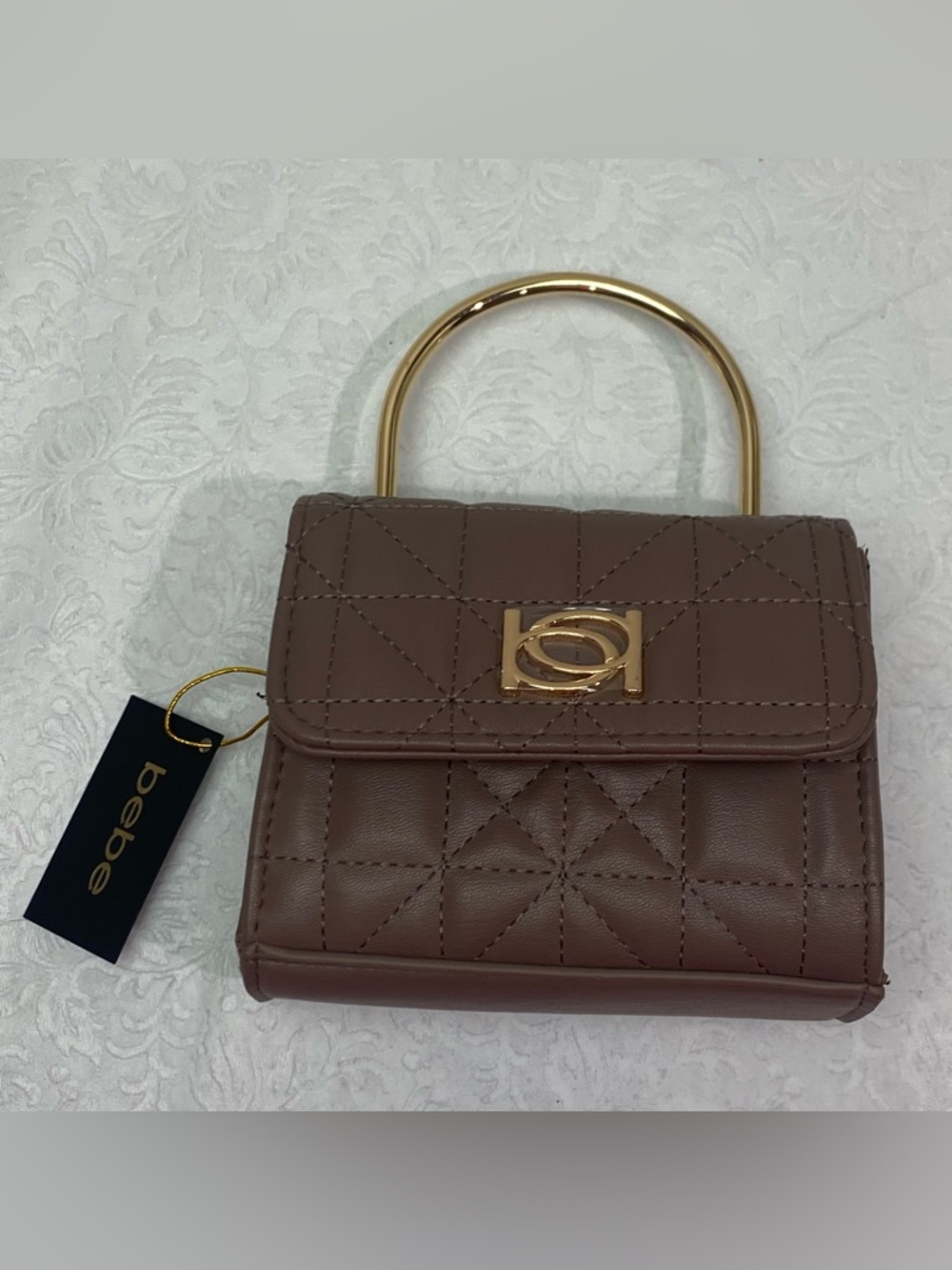 Bebe Women’s Kamala Top Handle Crossbody Taupe & Gold Tone Hardware New